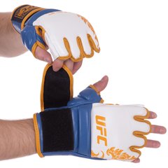Рукавички для змішаних єдиноборств MMA шкіряні UFC TrueThai UTT-75399 (р-р SM, синій-білий)