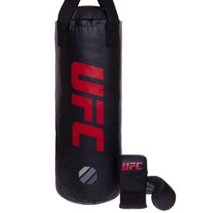 Боксерський набір дитячий (рукавички+мішок) UFC UHY-75155 MMA (PVC мішок h-60см, d-23см, PU рукавички снарядні, чорний)