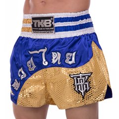 Шорти для тайського боксу та кікбоксингу TOP KING TKTBS-207 (сатин, нейлон, р-р XS-XXL, синій-золотий)