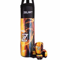 Боксерський набір дитячий (рукавички+мішок) Zelart VL-3350 (PVC, ремінний крепл., мішок h-80см, d-20см, чорний-жовтий)