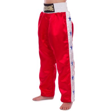 Штани для кікбоксингу дитячі MATSA KICKBOXING MA-6735 (поліестер, 6-14років, зріст 122-152см, червоно-білий)