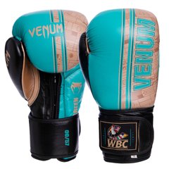 Перчатки боксерские кожаные на липучке VNM Shield Pro VL-1998 (р-р 10-14oz, бирюзовый-золотой-черный)