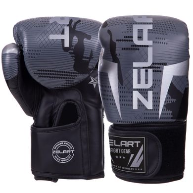 Перчатки боксерские PU на липучке Zelart BO-2532 (р-р 6-14oz, черный-серый камуфляж)