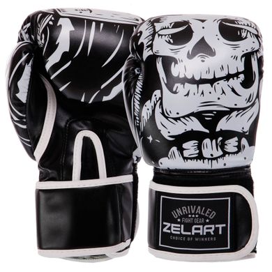 Перчатки боксерские FLEX на липучке Zelart SKULL BO-5493 (р-р 8-12oz, цвета в ассортименте)