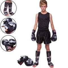 Комплект для бокса перчатки VL-6602, защита голени и стопы VL-6604, лапа 2шт VL-6637 BDB SPIDER VL-6602-6604-6637 размер M-XL,10-12oz черный-белый