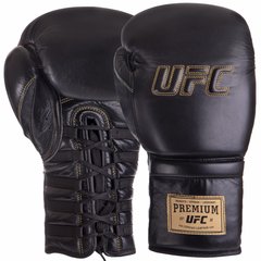 Рукавички боксерські шкіряні на липучці UFC PRO Prem Lace Up UHK-75047 (р-р 18oz, чорний)