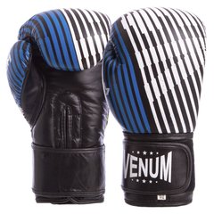 Перчатки боксерские кожаные на липучке VNM MA-6737 (р-р 10-12oz, синий-желтый-черный)
