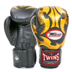 Рукавички боксерські шкіряні на липучці TWINS FBGVL3-22 (р-р 10-18oz, чорний-золотий)