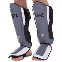 Защита голени и стопы Муай Тай, ММА, Кикбоксинг кожаная UFC PRO Training UHK-69981 (р-р S-M, серебряный-черный)