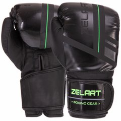 Рукавички боксерські PU на липучці ZELART VL-3085 (р-р 8-14oz, чорний-салатовий)