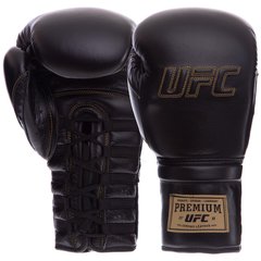 Рукавички боксерські шкіряні на липучці UFC PRO Prem Lace Up UHK-75044 (р-р 12oz, чорний)