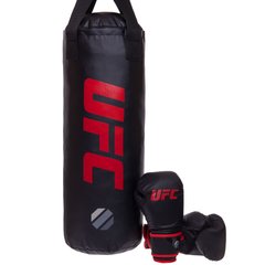 Боксерський набір дитячий (рукавички+мішок) UFC UHY-75154 Boxing (PVC мішок h-60см, d-23см, PU рукавички 6oz, чорний)