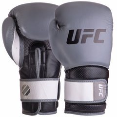 Перчатки боксерские кожаные на липучке UFC PRO Training UHK-69993 (р-р 12oz, серый-черный)