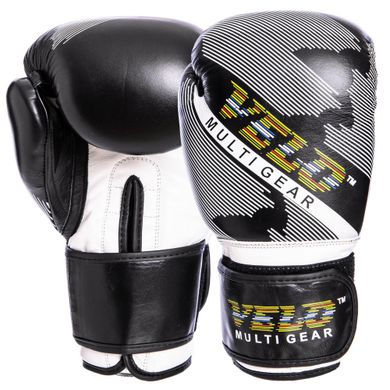 Перчатки боксерские кожаные на липучке VELO VL-2229 (р-р 10-14oz, черный)